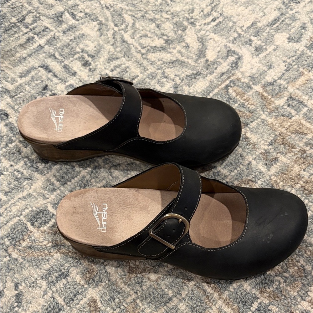 Dansko Black Leather Mary Jane Slip-On Clogs - Picture 4 of 6